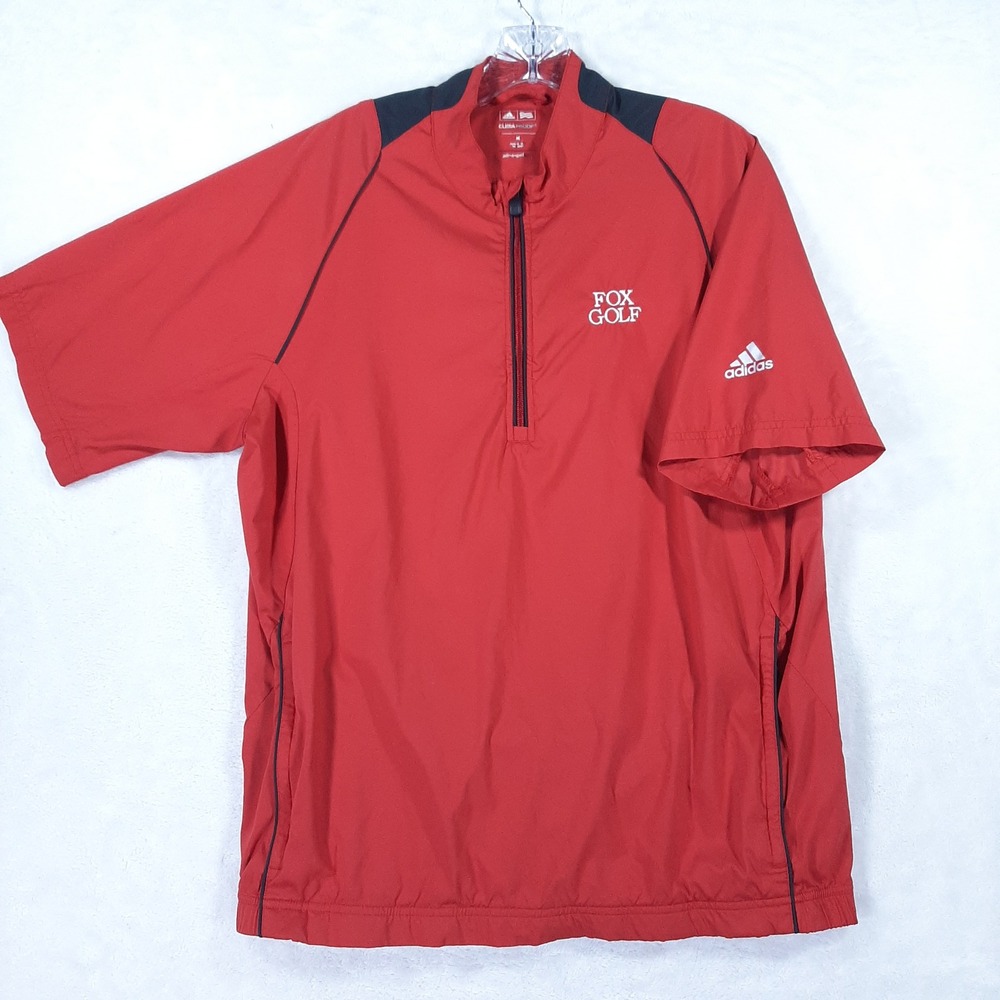 Adidas ClimaProof Wind Golf Pullover Mens Medium Red Short Sleeve 1/4 Zip Jacket